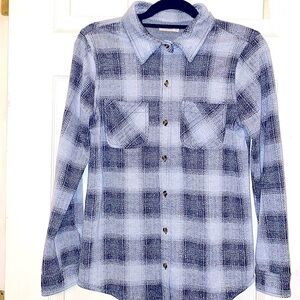 CI SONO Women’s Button Up Gray and Black Plaid Flannel Cotton Shirt Size M